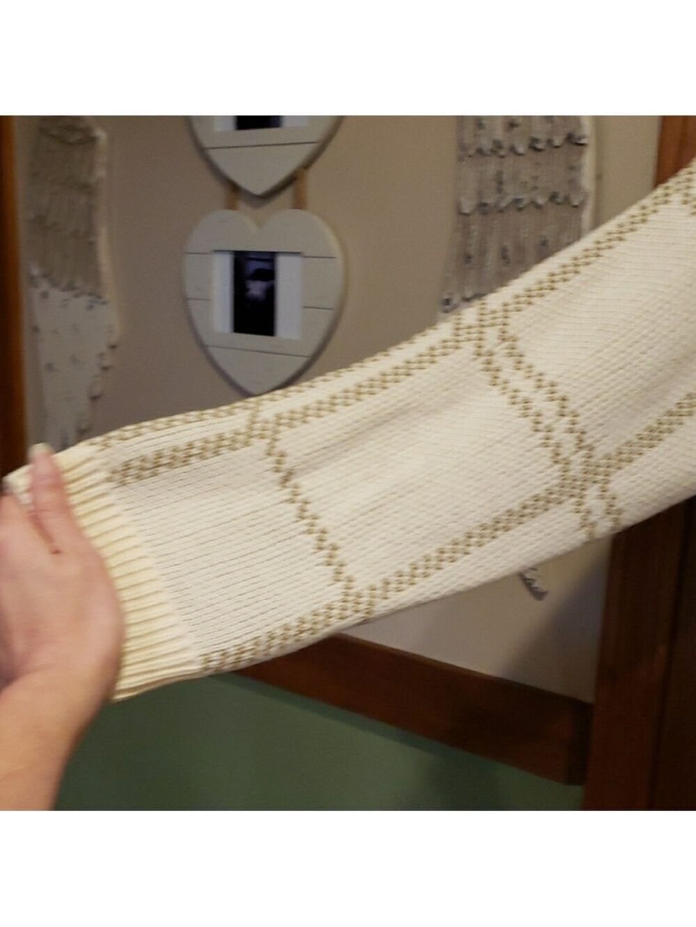 JODIFL Cream and Tan Checkered Turtleneck Sweater - Picture 10 of 13